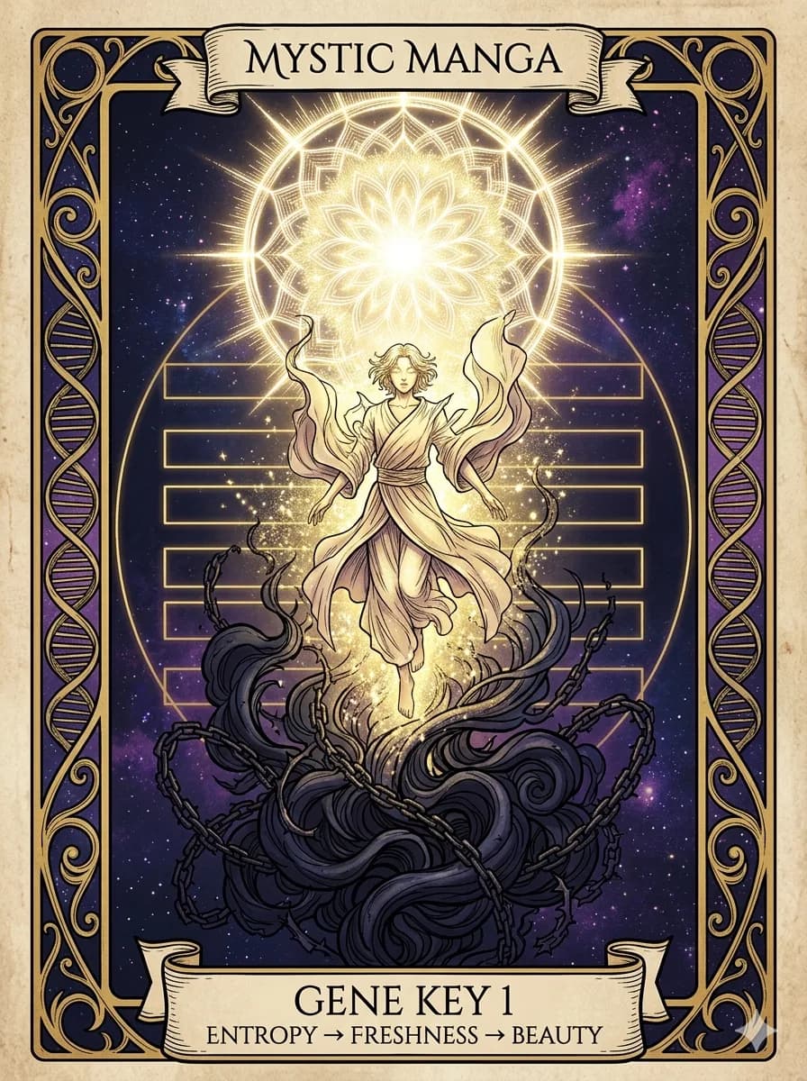 Mystical card of Gene Key 1 — Entropy → Freshness → Beauty