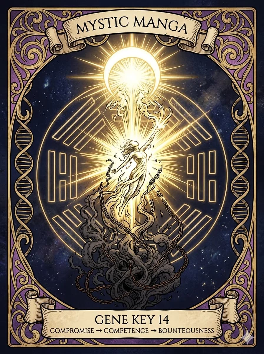 Mystical card of Gene Key 14 — Compromise → Competence → Bounteousness