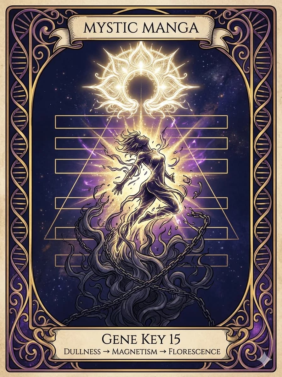 Mystical card of Gene Key 15 — Dullness → Magnetism → Florescence