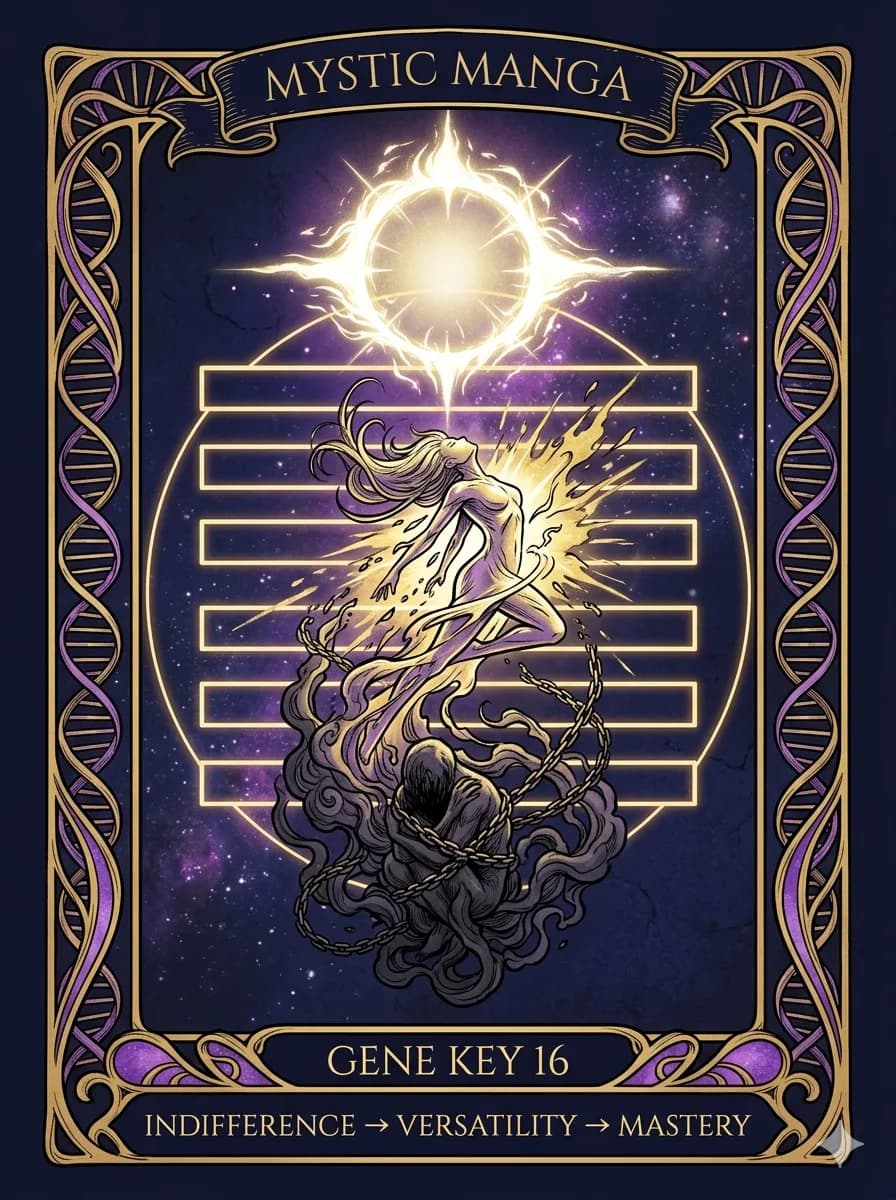 Mystical card of Gene Key 16 — Indifference → Versatility → Mastery