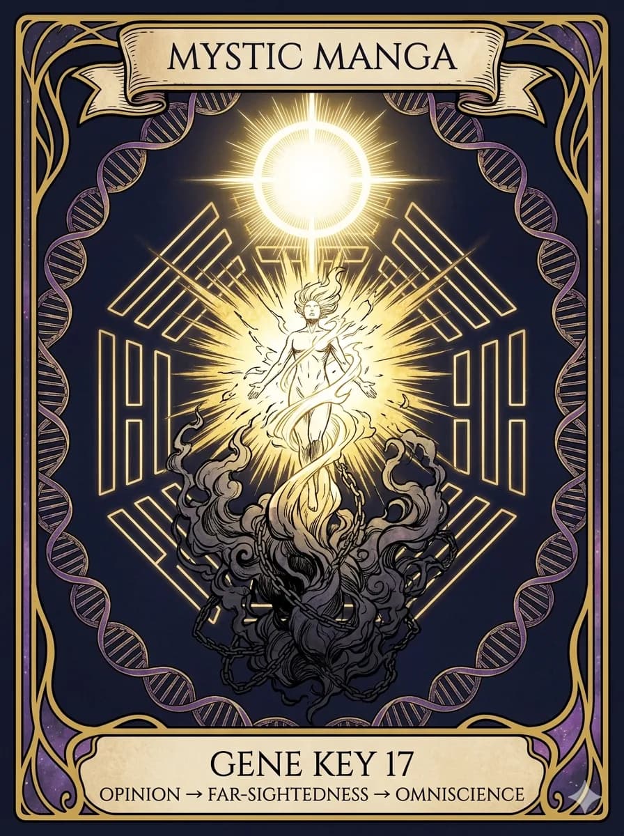 Mystical card of Gene Key 17 — Opinion → Far-Sightedness → Omniscience