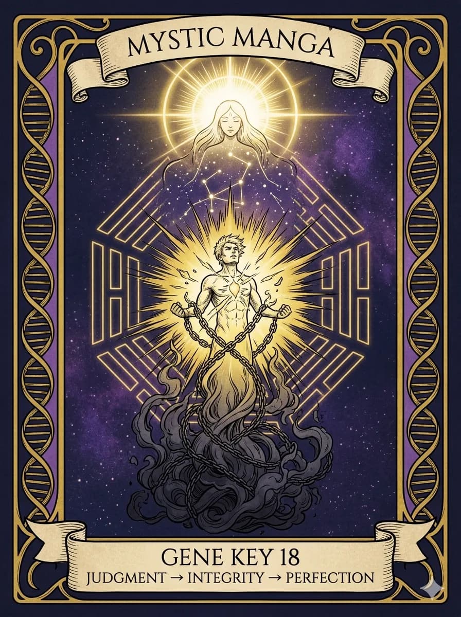 Mystical card of Gene Key 18 — Judgment → Integrity → Perfection