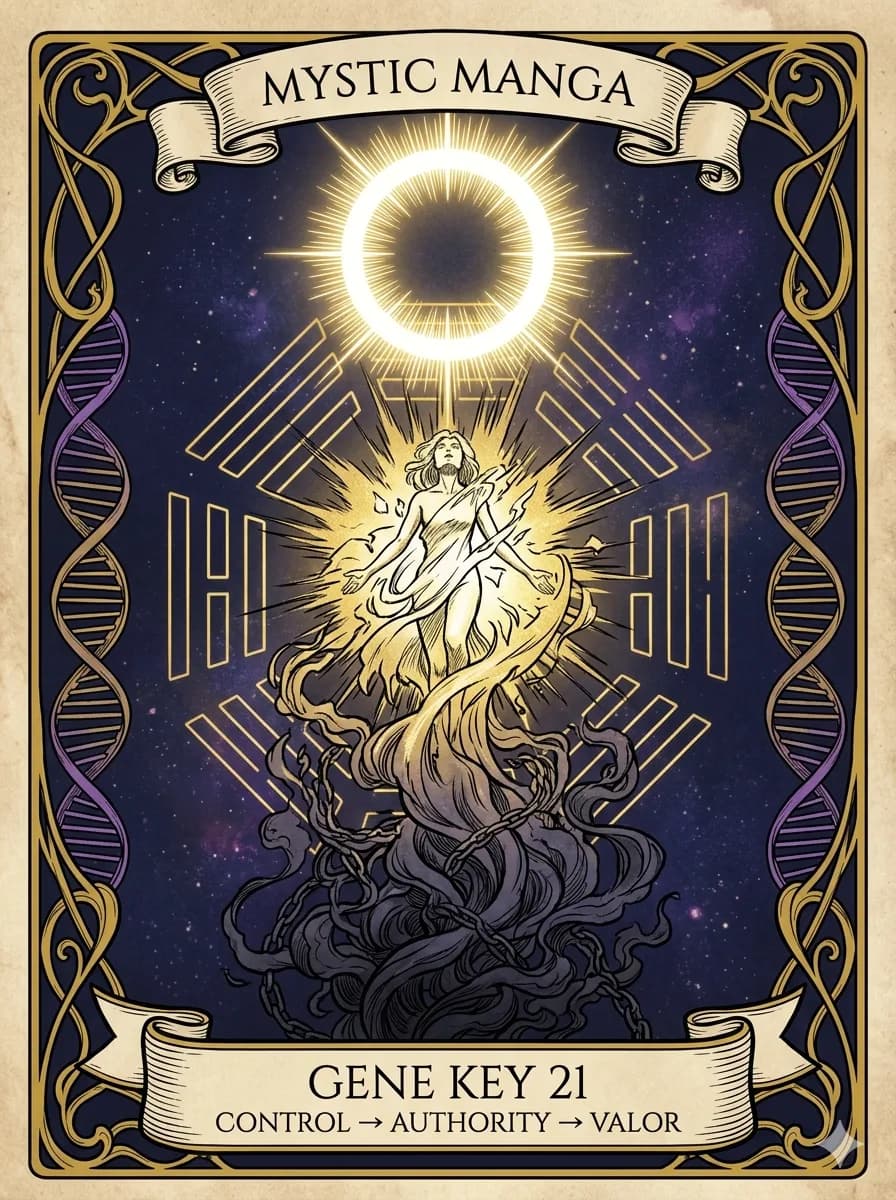 Mystical card of Gene Key 21 — Control → Authority → Valor