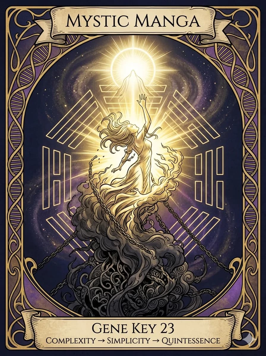 Mystical card of Gene Key 23 — Complexity → Simplicity → Quintessence