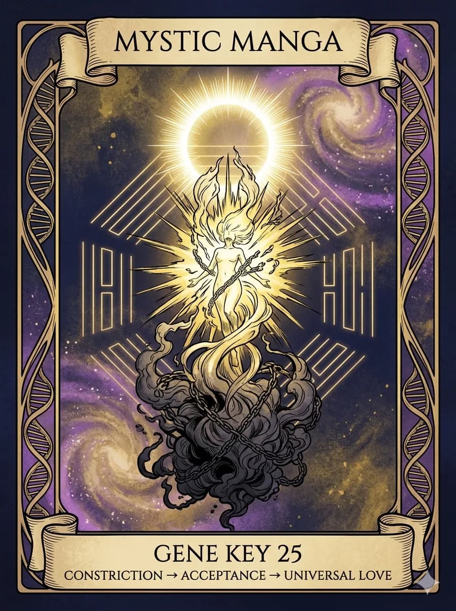 Mystical card of Gene Key 25 — Constriction → Acceptance → Universal Love