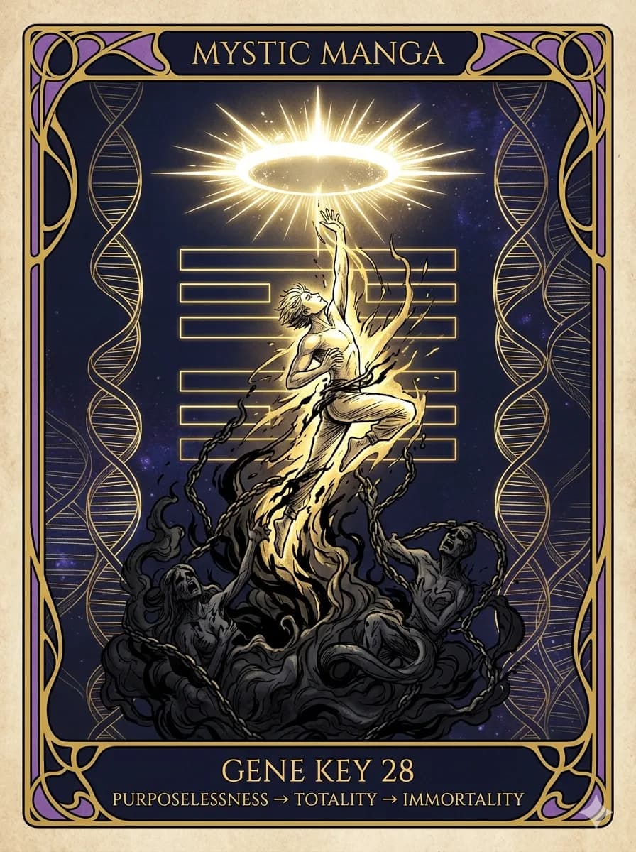 Mystical card of Gene Key 28 — Purposelessness → Totality → Immortality