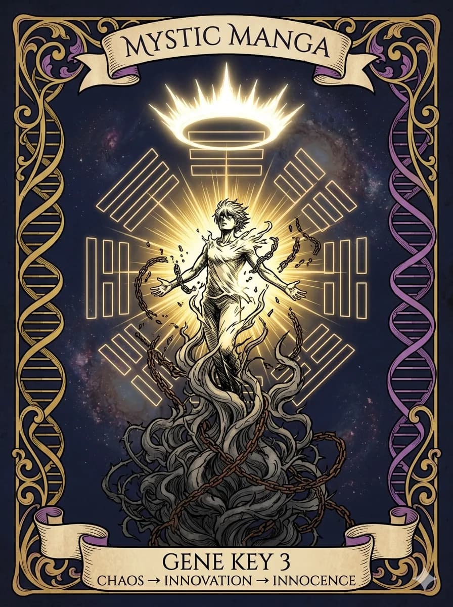 Mystical card of Gene Key 3 — Chaos → Innovation → Innocence
