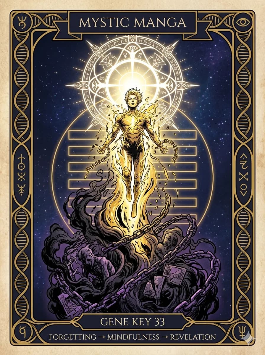 Mystical card of Gene Key 33 — Forgetting → Mindfulness → Revelation
