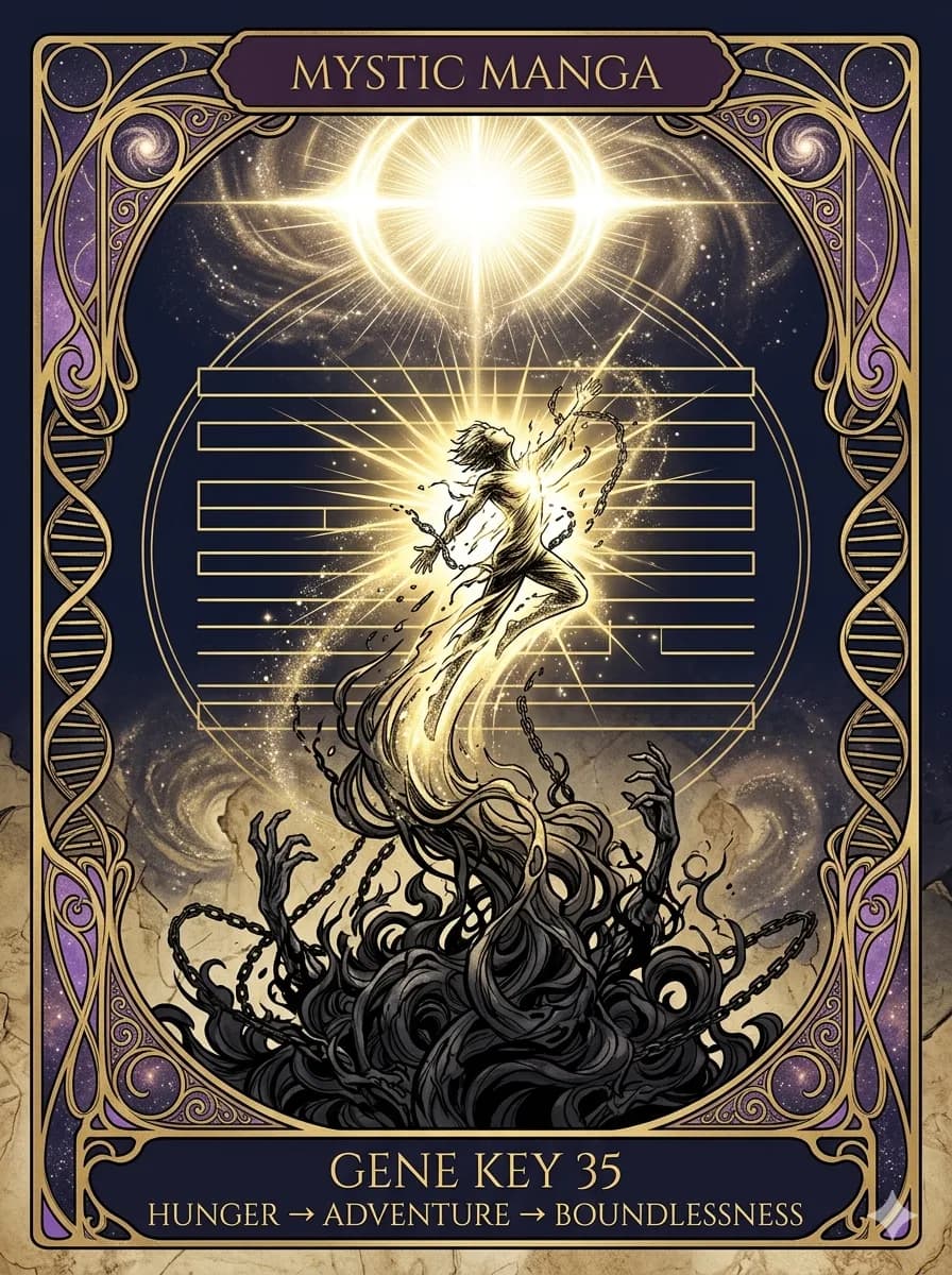 Mystical card of Gene Key 35 — Hunger → Adventure → Boundlessness