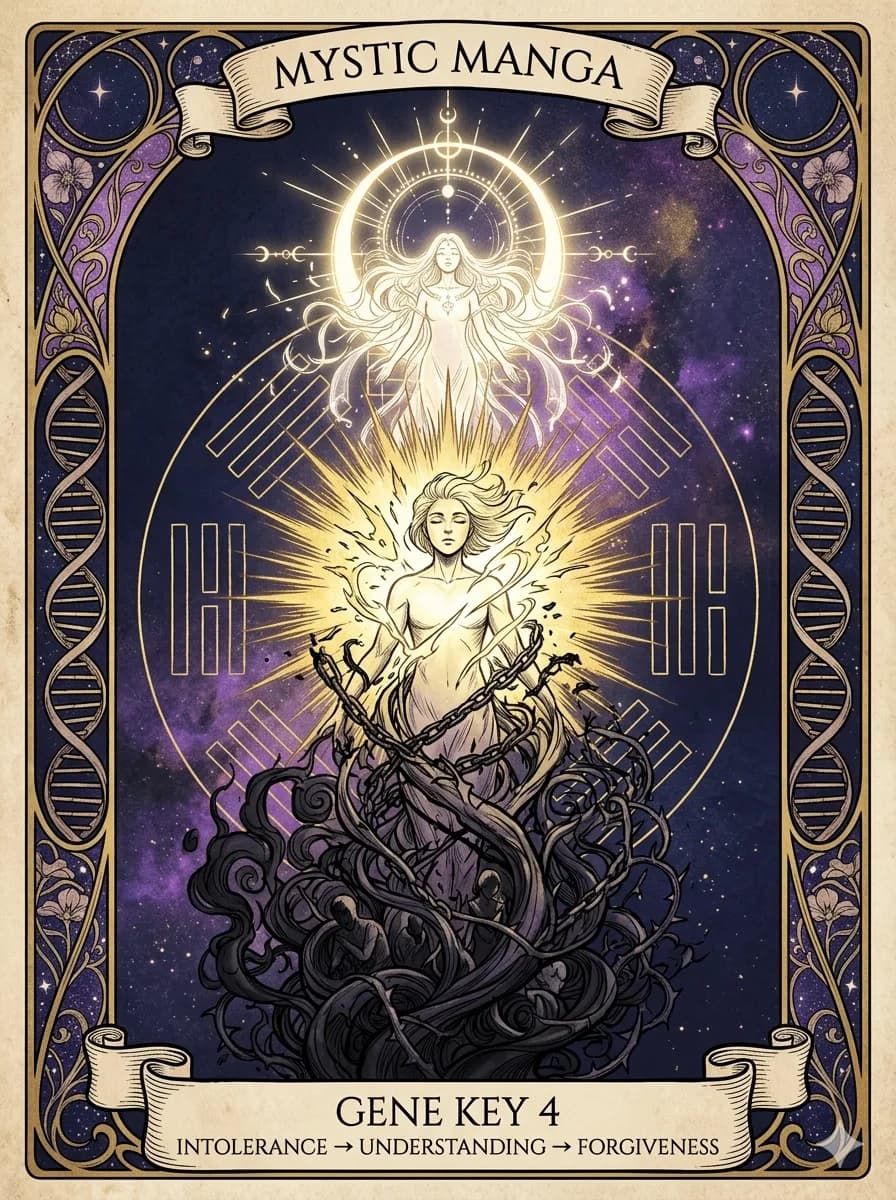 Mystical card of Gene Key 4 — Intolerance → Understanding → Forgiveness