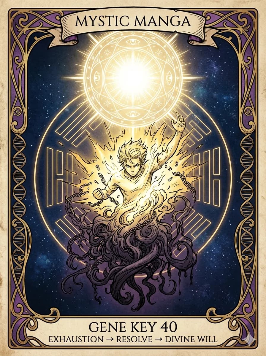 Mystical card of Gene Key 40 — Exhaustion → Resolve → Divine Will