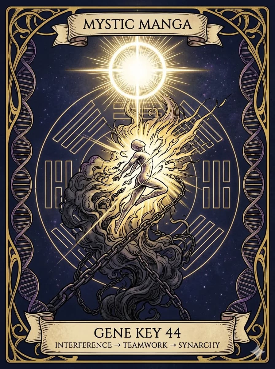 Mystical card of Gene Key 44 — Interference → Teamwork → Synarchy