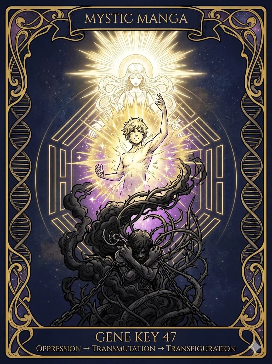 Mystical card of Gene Key 47 — Oppression → Transmutation → Transfiguration
