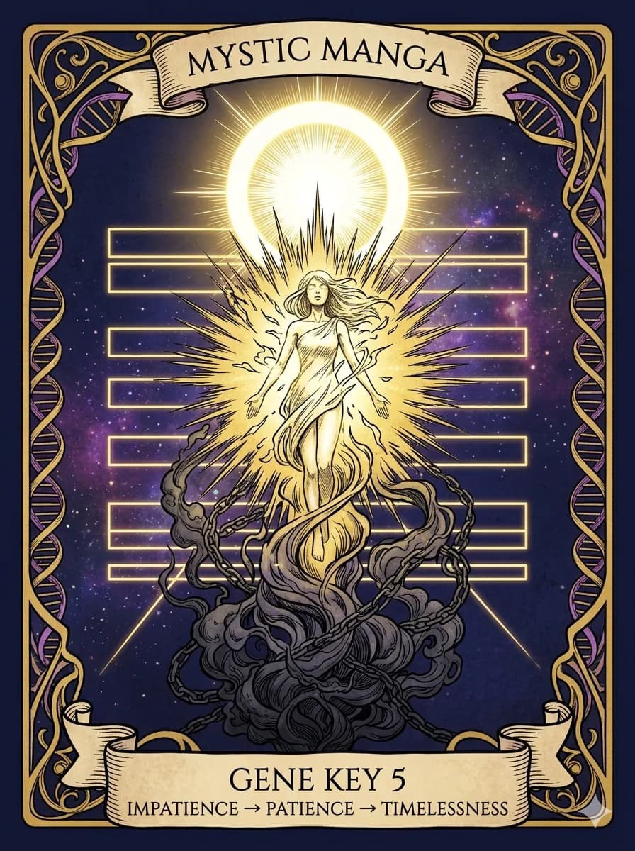 Mystical card of Gene Key 5 — Impatience → Patience → Timelessness