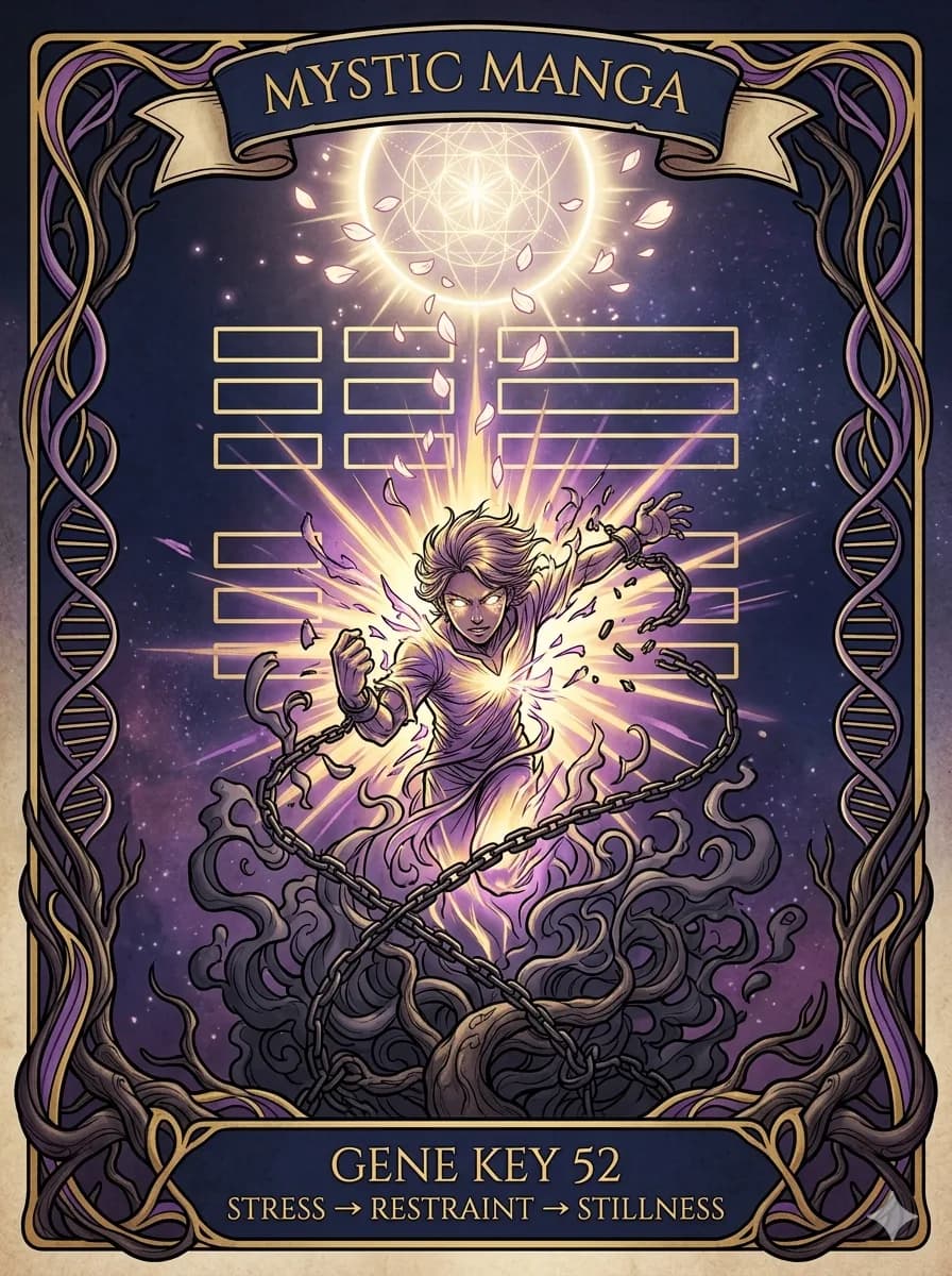 Mystical card of Gene Key 52 — Stress → Restraint → Stillness