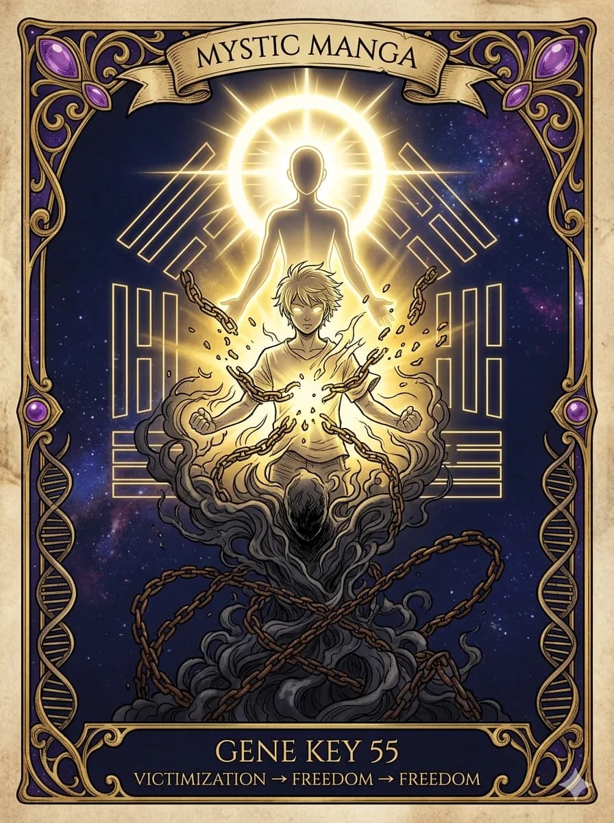 Mystical card of Gene Key 55 — Victimization → Freedom → Freedom