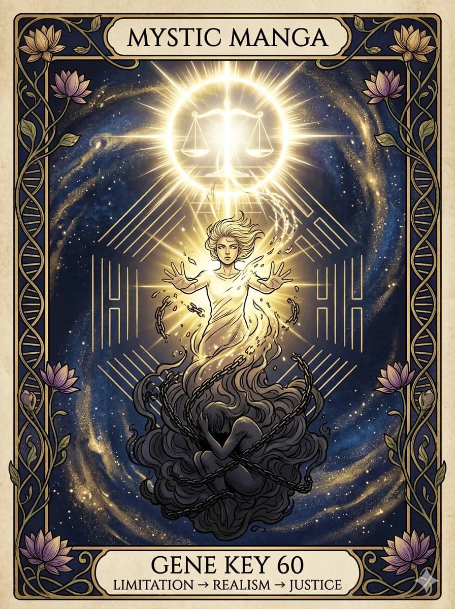 Mystical card of Gene Key 60 — Limitation → Realism → Justice